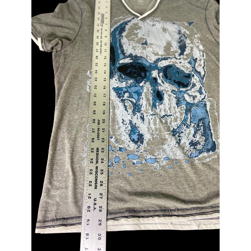 INC International Concepts Split V-Neck Short Sleeve Skull Gray T-Shirt Size L - Picture 7 of 7